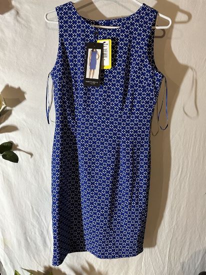 Picture of Beautiful Mario Serrani Italy Blue and White sleeveless geometric sheath dress