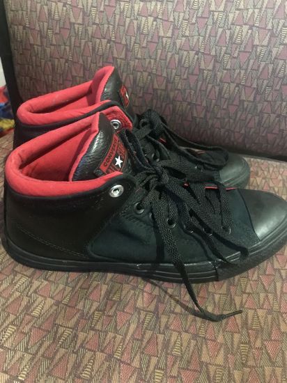 Picture of Converse All Star Red and Black Sneakers - Size 8, Classic Style!